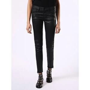 Diesel Skinzee-SP 0662E Slim Preppy Y2K skinny Zippers Pants Black 30x32 A004447